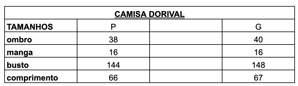 Tabela de Medidas