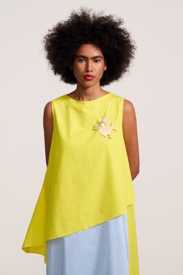 Vestido Dita Liso - Amarelo Canário e Azul Céu