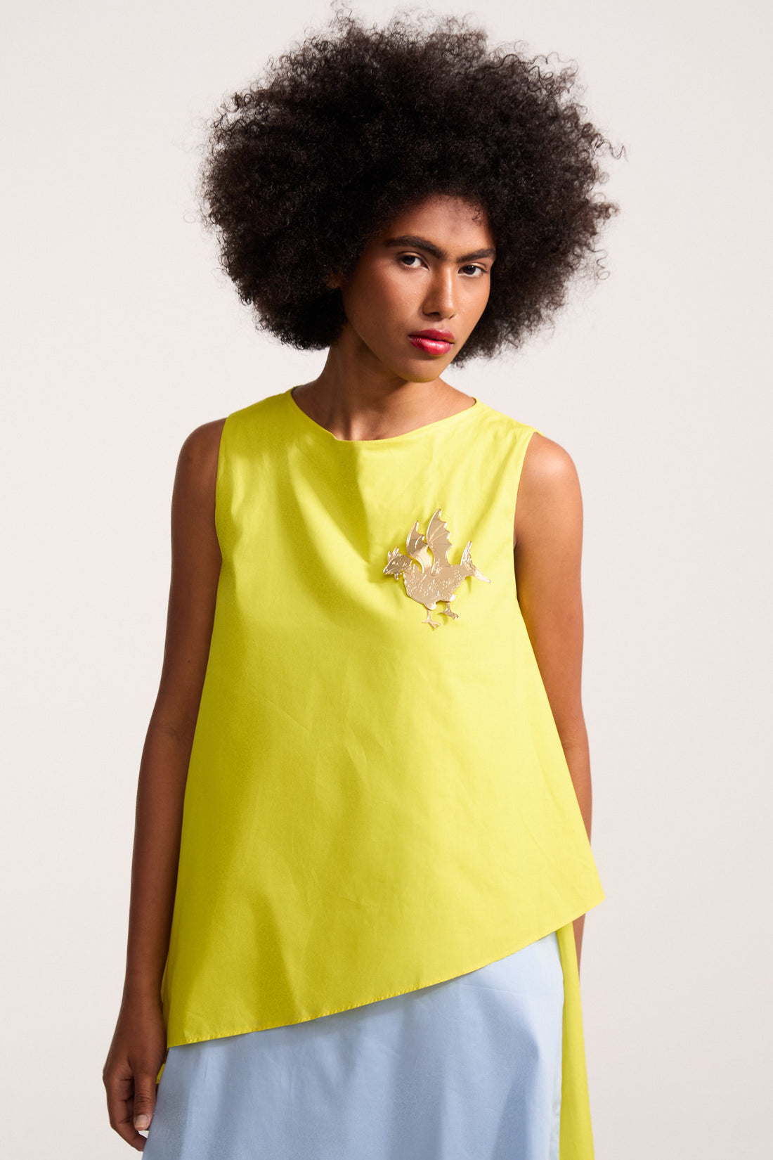 Vestido Dita Liso - Amarelo Canário e Azul Céu