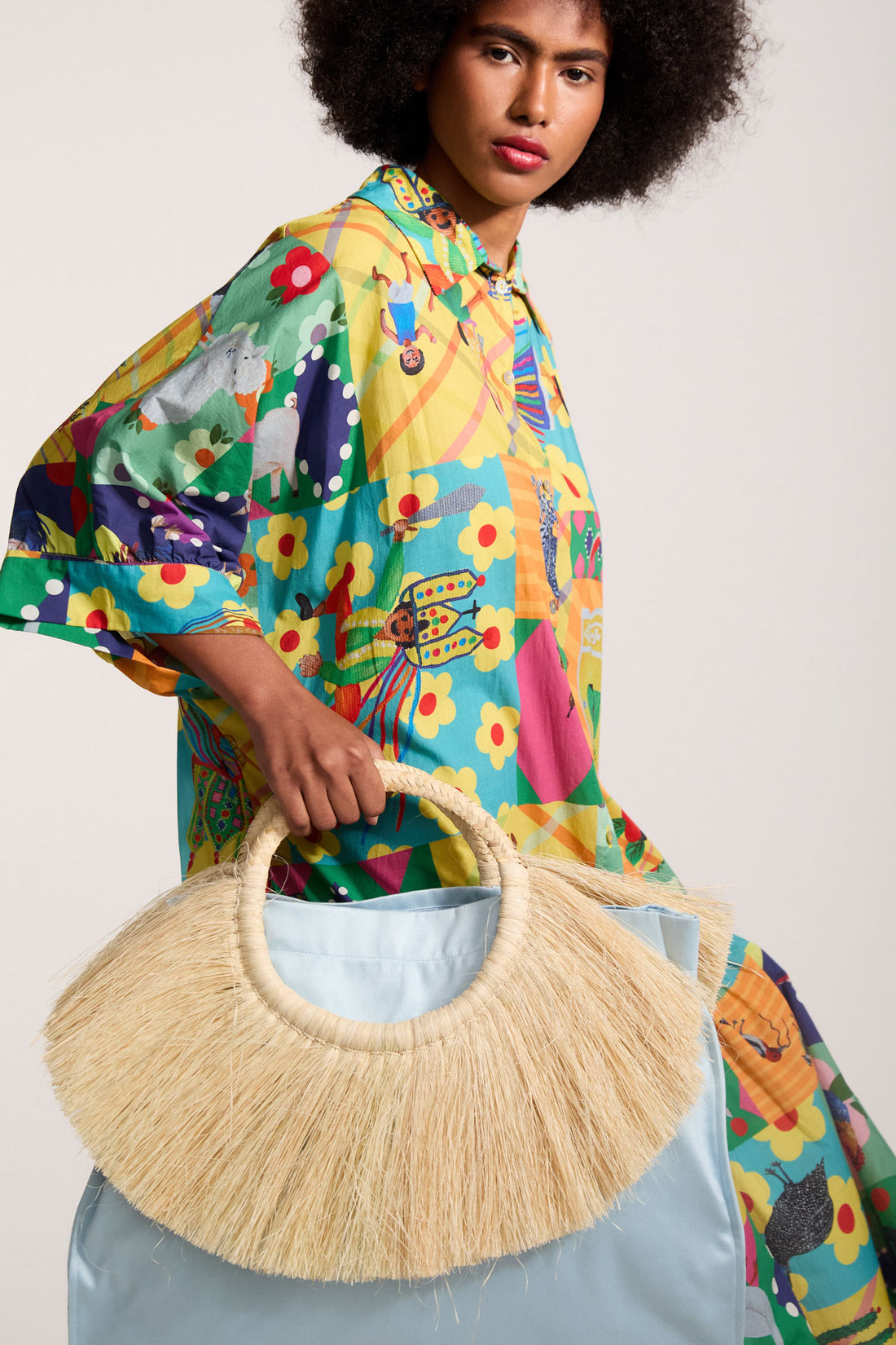 Bolsa Leque Lisa - Azul Céu